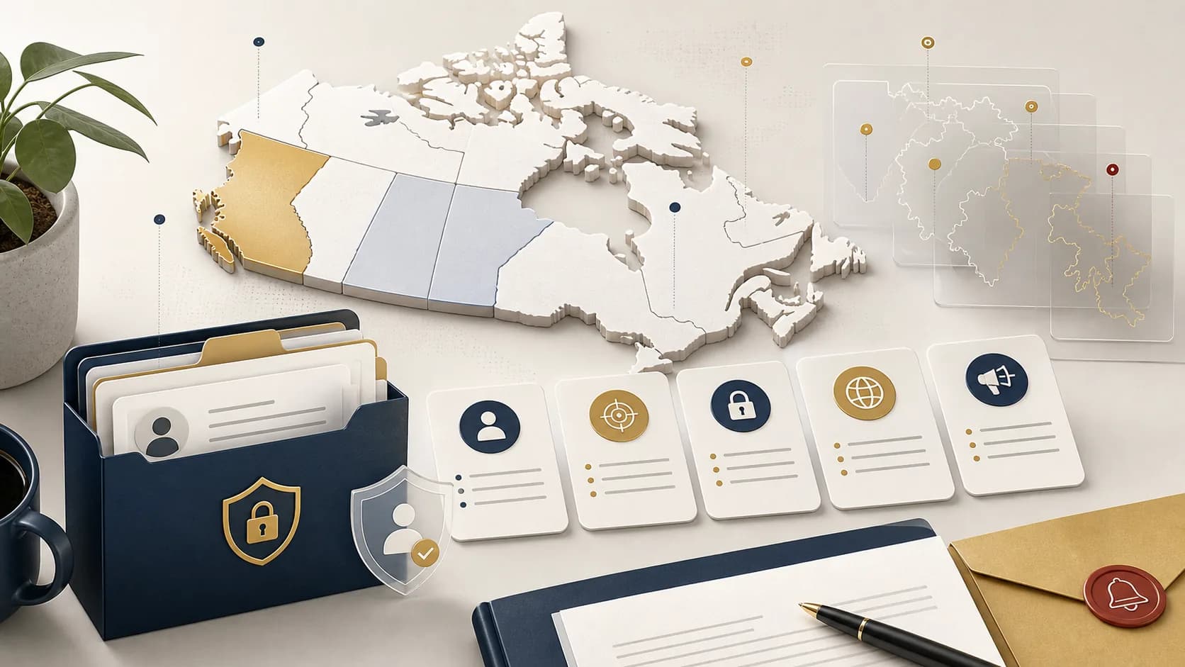 Canada PIPEDA compliance workspace with privacy principle cards and secure data records