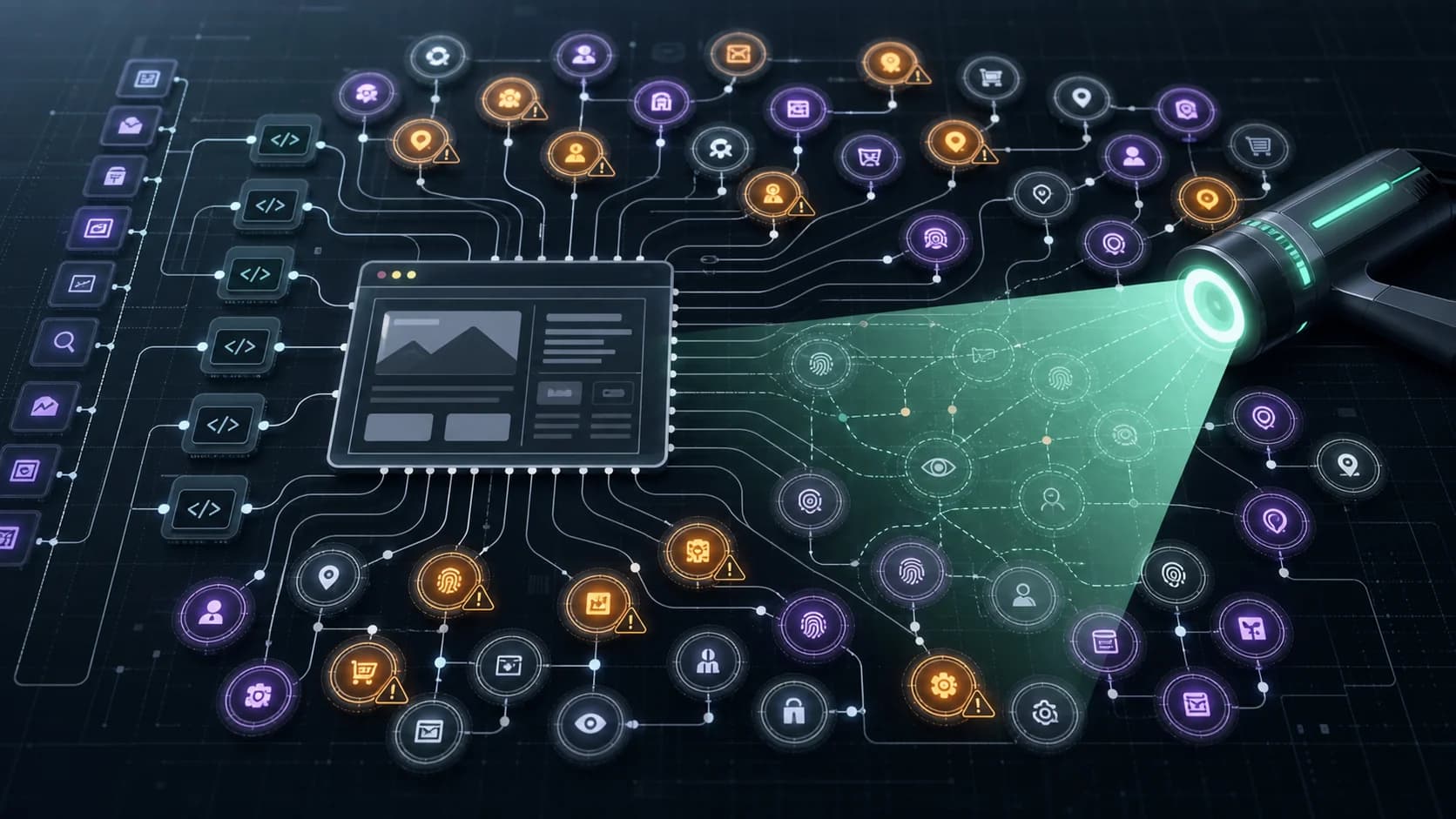 Privacy scanner revealing hidden third-party tracker nodes connected to a website