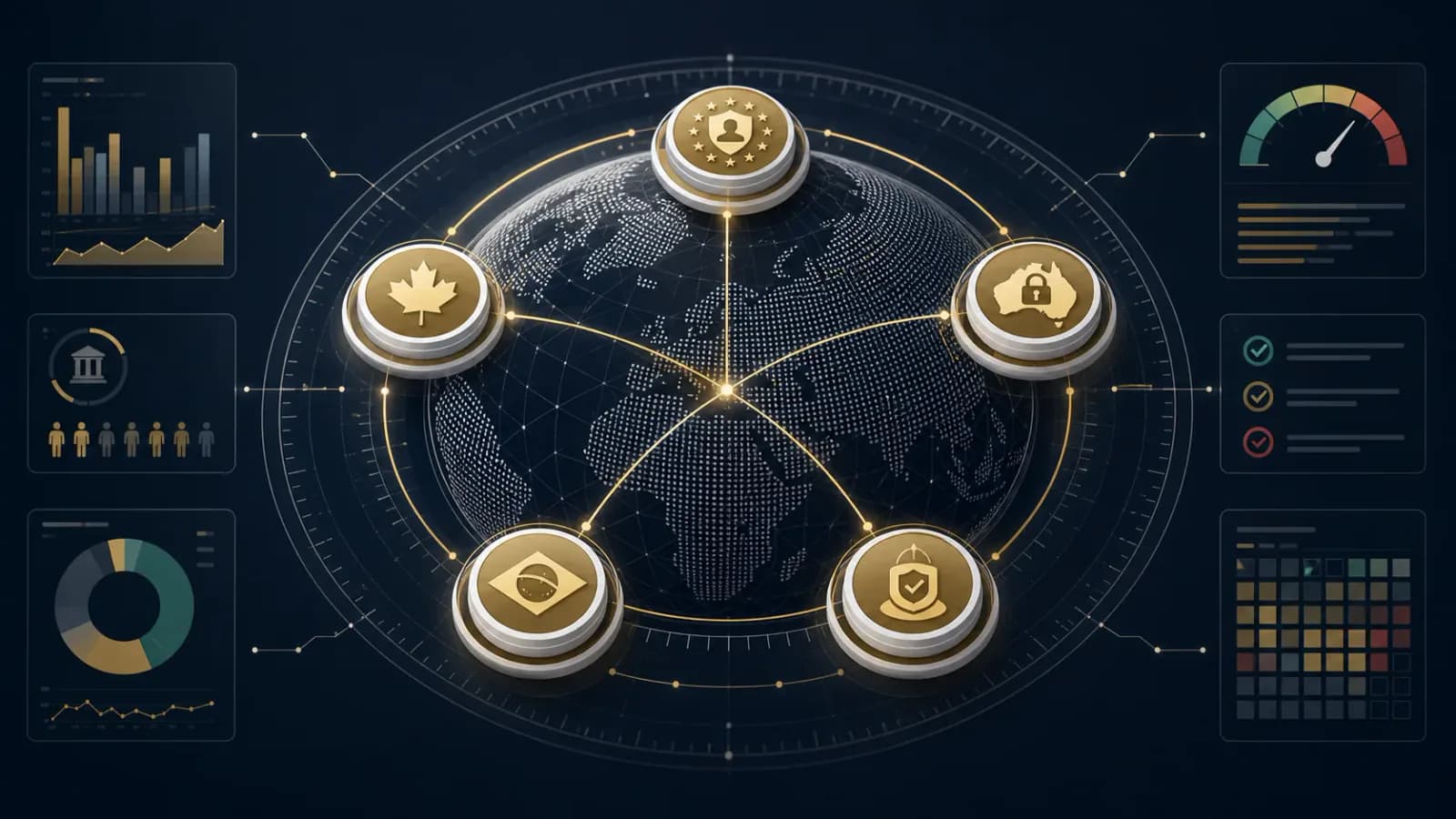 Global privacy regulation radar highlighting five business-impacting jurisdiction zones