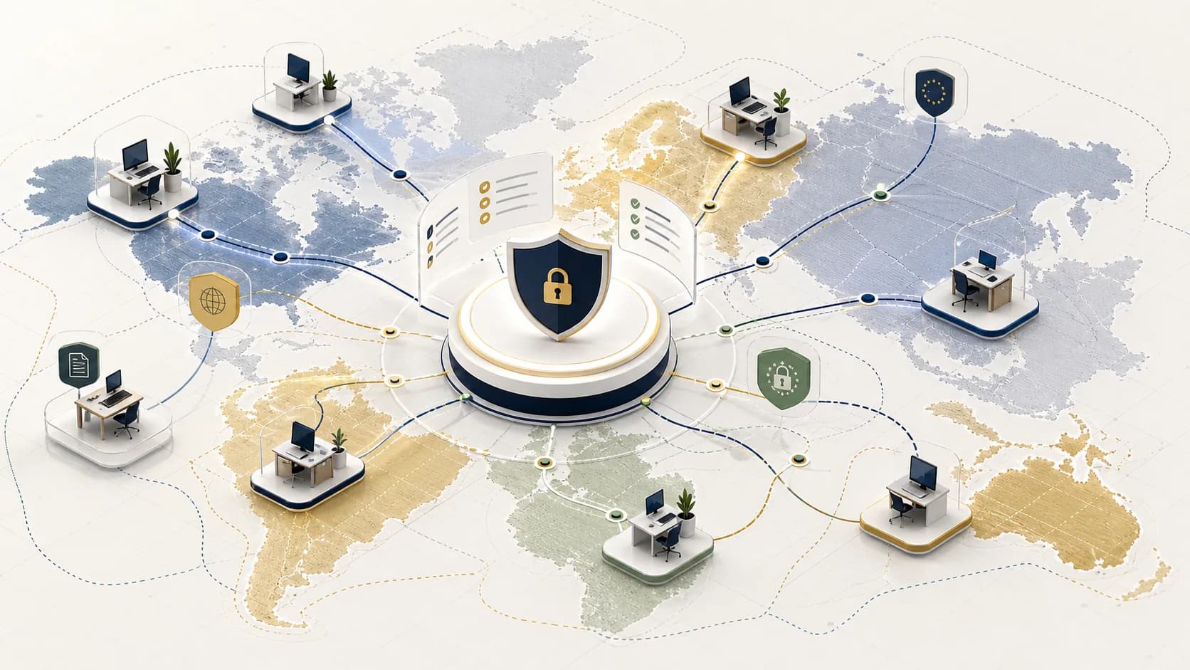 Distributed team compliance network connecting remote work locations across jurisdictions