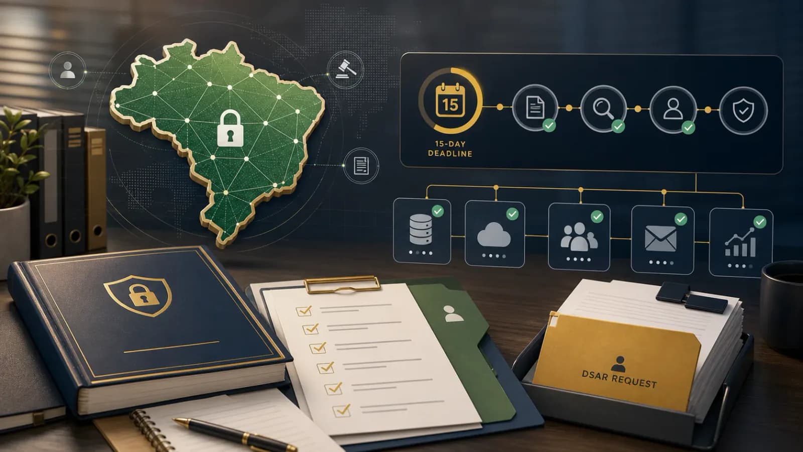 Brazil LGPD compliance workflow with DSAR timeline and secure business systems