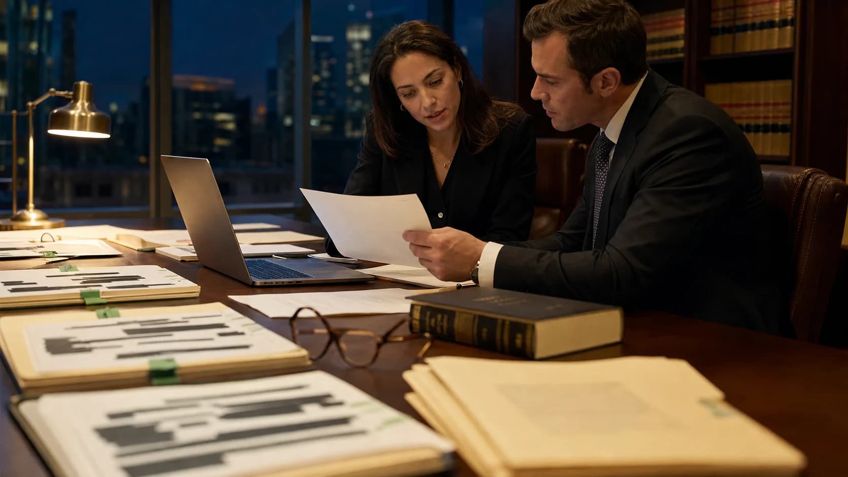 Legal and deal professionals reviewing privacy evidence during acquisition due diligence